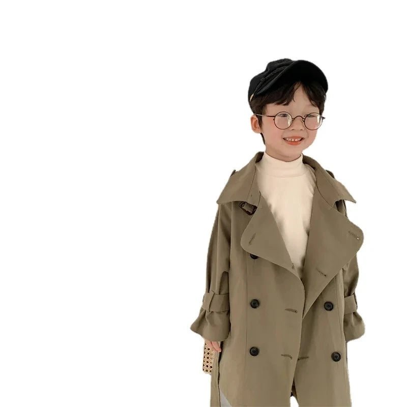 2-10Yrs Kids Trench Coat Spring Autumn Boys Girls Jacket Overcoat Long Sleeve Turn-Down Collar Children Windbreaker Top Clothes