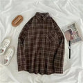 Women's Plaid Long-Sleeve Shirt, Retro Style, Loose Fit, Korean Version, Spring Wear, Student Jacket