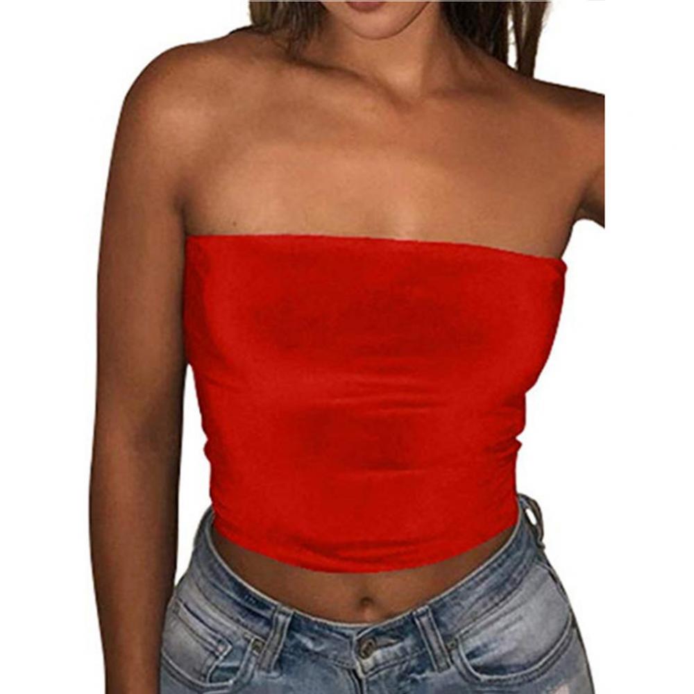 Club Bar Women Sexy Solid Color Vest Strapless Cropped Mini Bustier Slim Elastic Tube Top