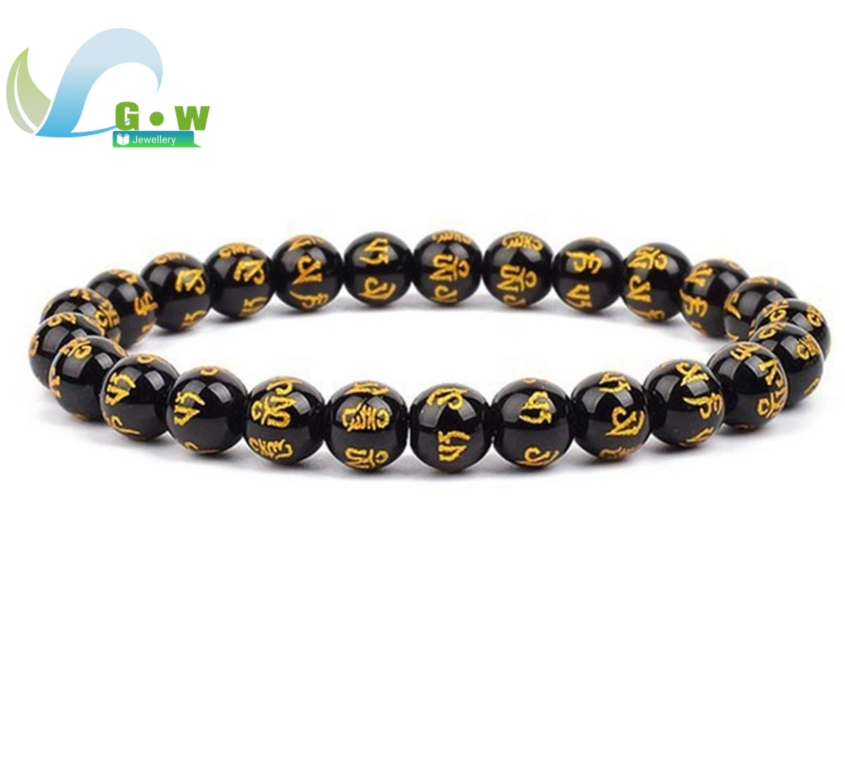 Lucky Natural Black Jade Carved Six-Character Motto Obsidian Transfer Bracelet For Men Women Gift Couple Bracelet Jewelry Gift