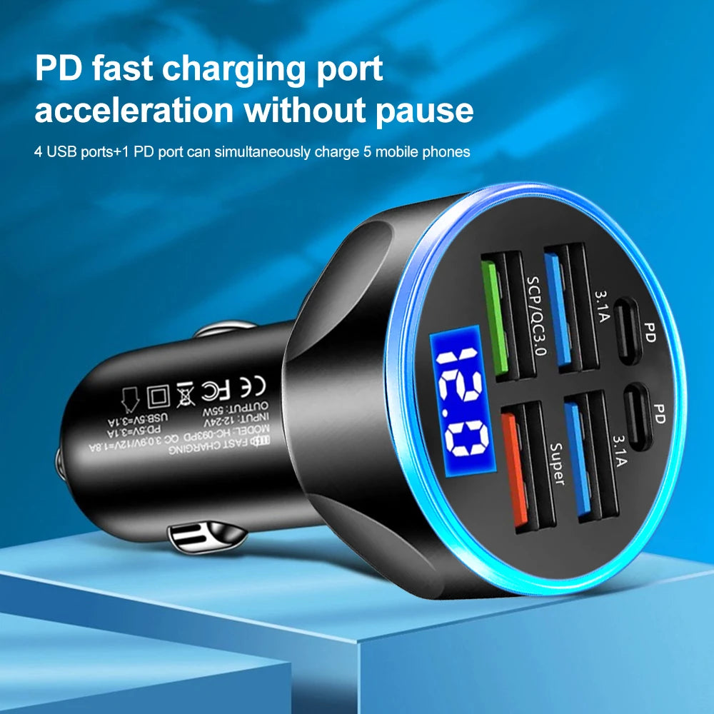 Power Up Your Drive: 66-250W PD Car Charger with QC3.0 Fast Charging and Digital Display for Ultimate Convenience