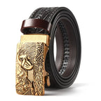 Men'S Casual Leather Belt Carving Flowers Vintage Style Automatic Buckle Hip Hop Snake Wolf King Tiger Fashion Accessories