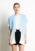 Gilet à manches courtes femme en cachemire déjaugé tie & dye blanc écru & bleu ciel - AVA 11A