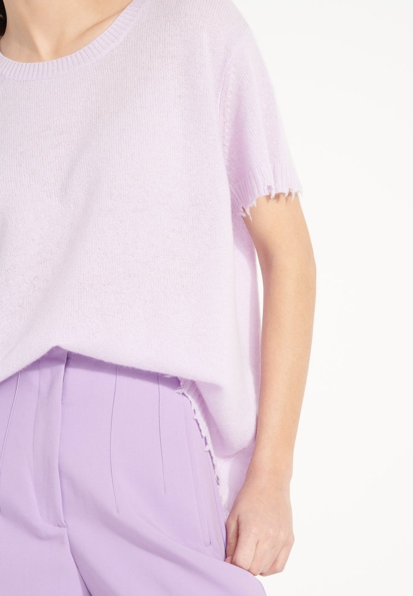 T-shirt col rond femme en cachemire déjaugé lilas - AVA 6