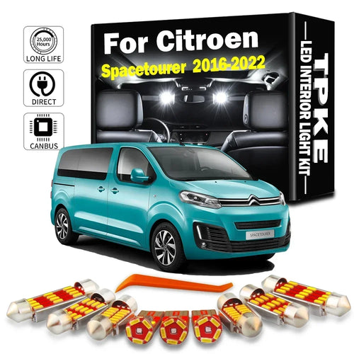 12Pcs Car Interior LED Bulb Light Kit for Citroen Spacetourer 2016 2017 2018 2019 2020 2021 2022 Dome Trunk Reading Lamp