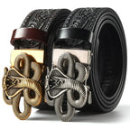 Men'S Casual Leather Belt Carving Flowers Vintage Style Automatic Buckle Hip Hop Snake Wolf King Tiger Fashion Accessories