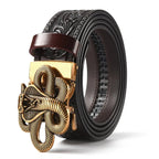Men'S Casual Leather Belt Carving Flowers Vintage Style Automatic Buckle Hip Hop Snake Wolf King Tiger Fashion Accessories