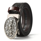 Men'S Casual Leather Belt Carving Flowers Vintage Style Automatic Buckle Hip Hop Snake Wolf King Tiger Fashion Accessories