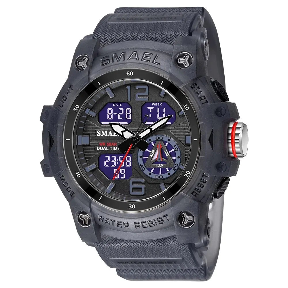 Sport Watch Military Wristwatch for Men Alarm Stopwatch LED Digital Back Light Dual Time Display Waterproof Watch Men 8007