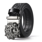 Men'S Casual Leather Belt Carving Flowers Vintage Style Automatic Buckle Hip Hop Snake Wolf King Tiger Fashion Accessories
