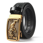 Men'S Casual Leather Belt Carving Flowers Vintage Style Automatic Buckle Hip Hop Snake Wolf King Tiger Fashion Accessories