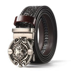 Men'S Casual Leather Belt Carving Flowers Vintage Style Automatic Buckle Hip Hop Snake Wolf King Tiger Fashion Accessories