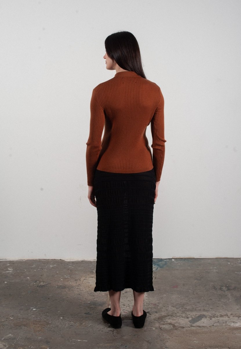 Chemise col polo manches longues en cachemire et laine ultrafin marron clair - FRIDA 4