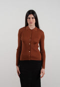 Chemise col polo manches longues en cachemire et laine ultrafin marron clair - FRIDA 4