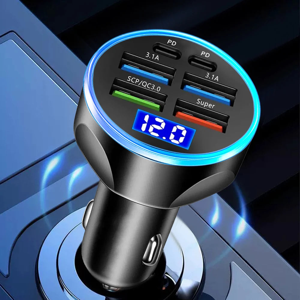 Power Up Your Drive: 66-250W PD Car Charger with QC3.0 Fast Charging and Digital Display for Ultimate Convenience