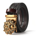 Men'S Casual Leather Belt Carving Flowers Vintage Style Automatic Buckle Hip Hop Snake Wolf King Tiger Fashion Accessories