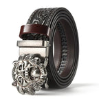 Men'S Casual Leather Belt Carving Flowers Vintage Style Automatic Buckle Hip Hop Snake Wolf King Tiger Fashion Accessories