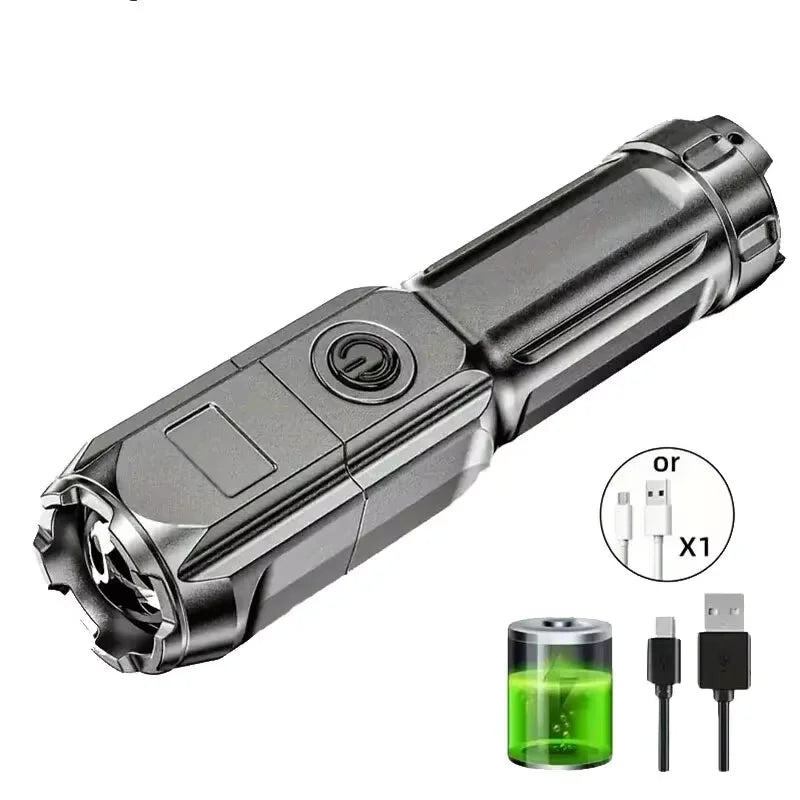 Lampe Torche Tactique Ultra-Puissante 1500W – Portée 5km, LED, Batterie Intégrée