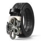 Men'S Casual Leather Belt Carving Flowers Vintage Style Automatic Buckle Hip Hop Snake Wolf King Tiger Fashion Accessories