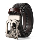 Men'S Casual Leather Belt Carving Flowers Vintage Style Automatic Buckle Hip Hop Snake Wolf King Tiger Fashion Accessories