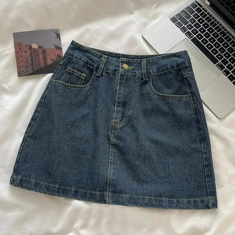 Y2K Denim Skirt Set: Vintage Japanese Style Button Jacket & Cute Mini Skirt, 2-Piece Suit