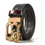 Men'S Casual Leather Belt Carving Flowers Vintage Style Automatic Buckle Hip Hop Snake Wolf King Tiger Fashion Accessories