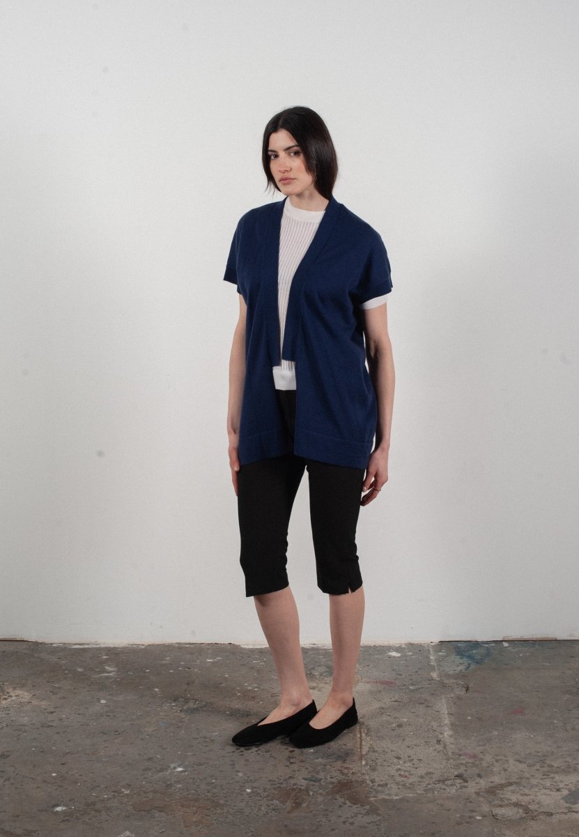 Gilet à manches courtes femme en cachemire & laine ultrafin bleu marine - KELLY 5
