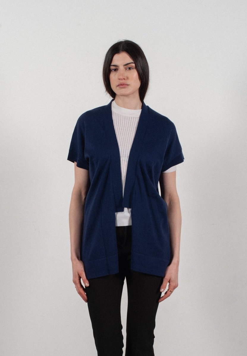 Gilet à manches courtes femme en cachemire & laine ultrafin bleu marine - KELLY 5