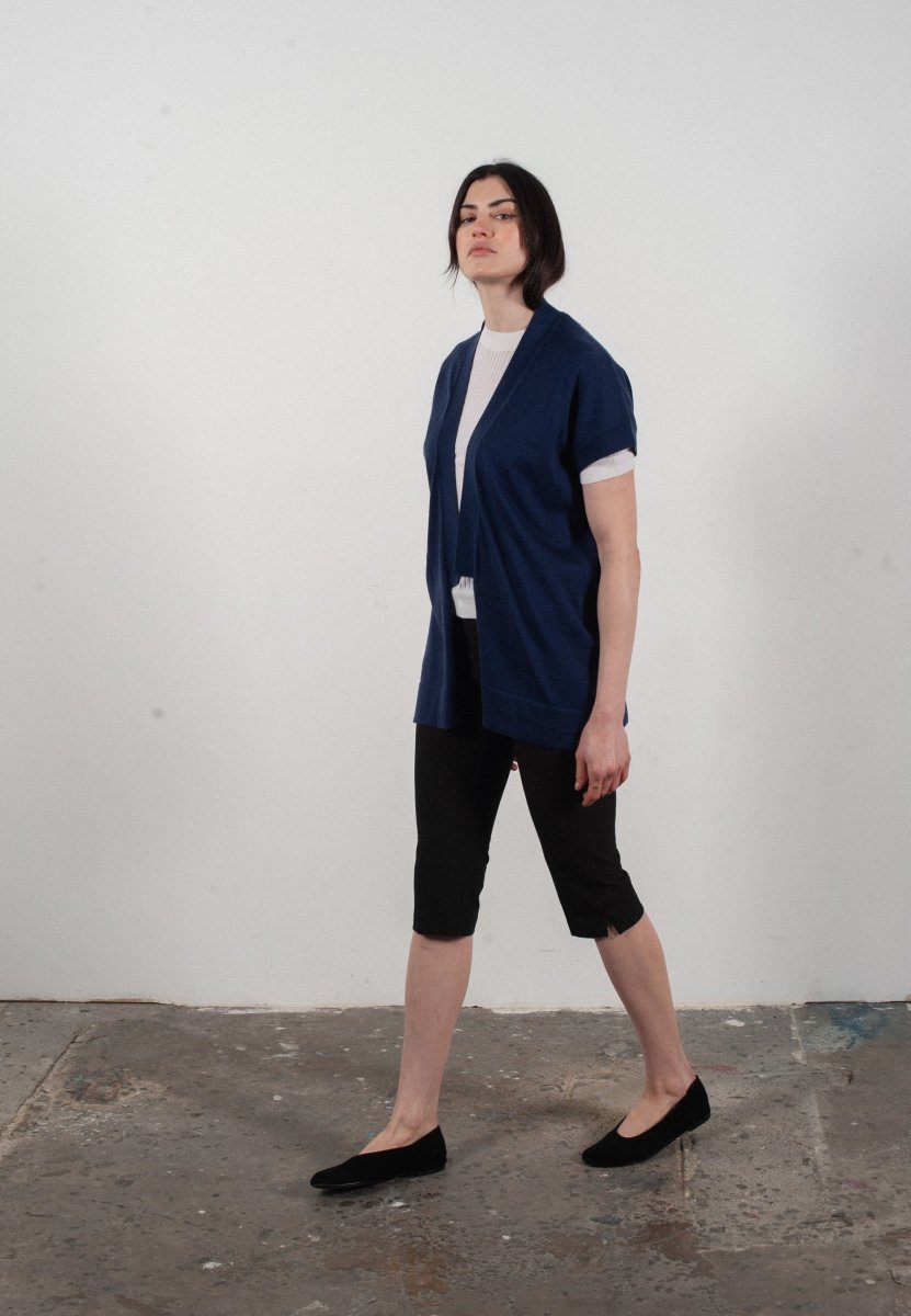 Gilet à manches courtes femme en cachemire & laine ultrafin bleu marine - KELLY 5