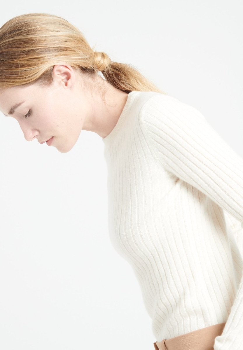 Pull col rond femme en cachemire blanc écru - LILLY 16