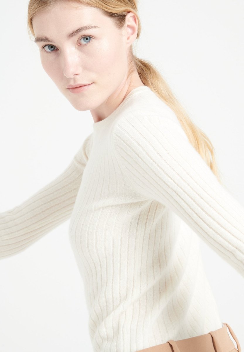Pull col rond femme en cachemire blanc écru - LILLY 16