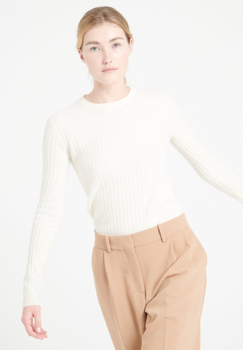 Pull col rond femme en cachemire blanc écru - LILLY 16